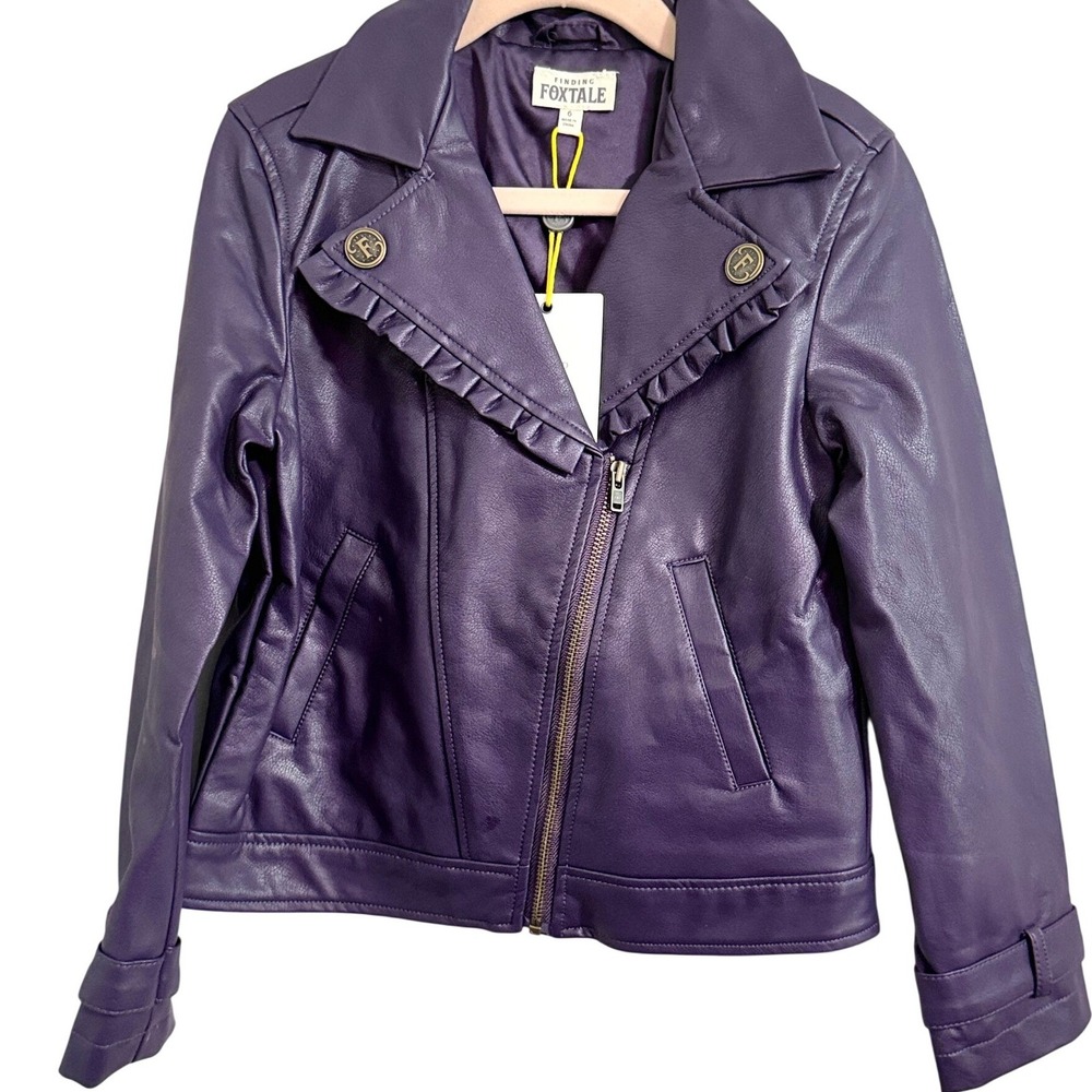 Finding Foxtale Girls Purple‎ Faux Leather Ruffle Moto Jacket Size 6
